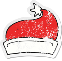 retro distressed sticker of a cartoon christmas hat png