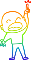 rainbow gradient line drawing of a cartoon shouting bald man png