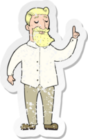 retro distressed sticker of a cartoon bearded man with idea png