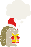 Karikatur Igel tragen Weihnachten Hut mit habe gedacht Blase im retro Stil png