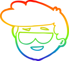 rainbow gradient line drawing of a cartoon boy wearing sunglasses png