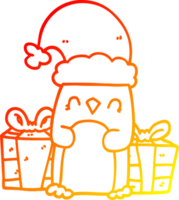 warm gradient line drawing of a cute christmas penguin png