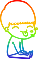 rainbow gradient line drawing of a cartoon boy sticking out tongue png