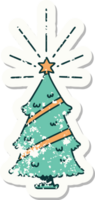 worn old sticker of a tattoo style christmas tree with star png