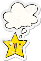 cartoon star with thought bubble as a distressed worn sticker png