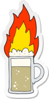 sticker of a cartoon flaming tankard of beer png