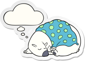 cartoon polar bear sleeping with thought bubble as a printed sticker png