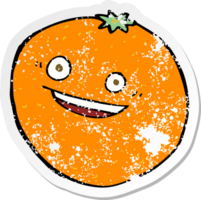 retro distressed sticker of a happy cartoon orange png