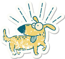 worn old sticker of a tattoo style happy dog png