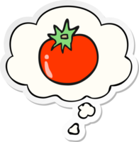 cartoon tomato with thought bubble as a printed sticker png