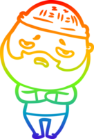 rainbow gradient line drawing of a cartoon worried man with beard png