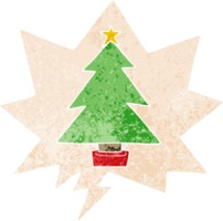 cartone animato Natale albero con discorso bolla nel grunge afflitto retrò strutturato stile png