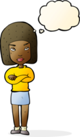 cartoon woman with crossed arms with thought bubble png