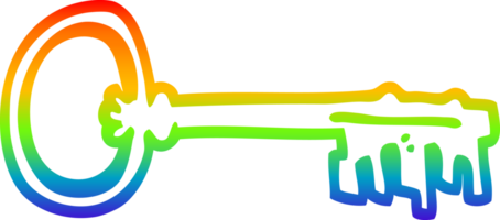 rainbow gradient line drawing of a cartoon old key png