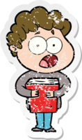 distressed sticker of a cartoon man gasping in surprise png