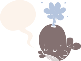 cartoon spouting whale with speech bubble in retro style png