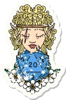 grunge sticker of a elf barbarian character with natural twenty dice roll png