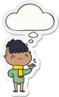 cartoon friendly boy with thought bubble as a printed sticker png