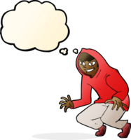 cartoon mischievous boy in hooded top with thought bubble png