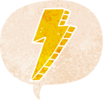 cartoon lightning bolt with speech bubble in grunge distressed retro textured style png