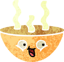 retro illustration style cartoon of a bowl of hot soup png