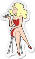sticker van een tekenfilmvrouw die op een barkruk zit png