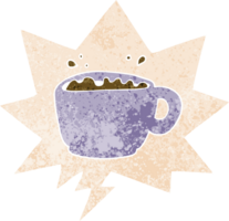 desenho animado café copo com discurso bolha dentro grunge angustiado retro texturizado estilo png