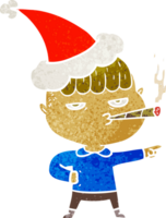 mano dibujado retro dibujos animados de un hombre de fumar vistiendo Papa Noel sombrero png