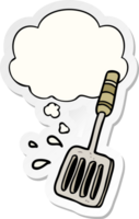 cartoon kitchen spatula with thought bubble as a printed sticker png