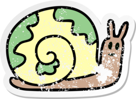 distressed sticker of a quirky hand drawn cartoon snail png