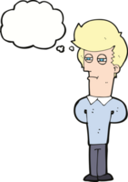 cartoon jaded man with thought bubble png