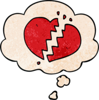 cartoon broken heart with thought bubble in grunge texture style png