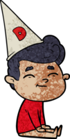 happy cartoon man sitting with dunce cap on head png