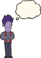 cartoon happy vampire man with thought bubble png