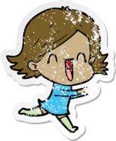 distressed sticker of a cartoon happy woman png