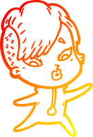 warm gradient line drawing of a cartoon surprised girl in science fiction clothes png
