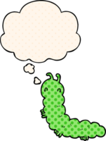 cartoon caterpillar with thought bubble in comic book style png