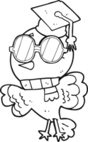 cute  hand drawn black and white cartoon well educated bird png