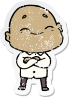 distressed sticker of a cartoon happy bald man png