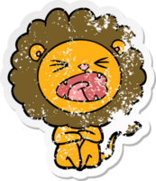 distressed sticker of a cartoon angry lion png