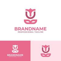 Letter U Pink Flower Logo, for business related to flower with U initials vector