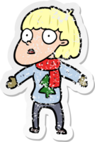 distressed sticker of a cartoon surprised christmas person png