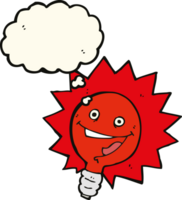 happy flashing red light bulb cartoon  with thought bubble png