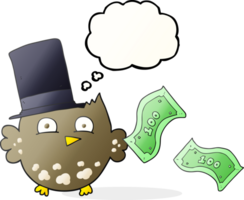 hand drawn thought bubble cartoon wealthy little owl with top hat png