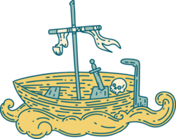 illustration d'un bateau vide de style tatouage traditionnel avec crâne png