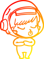 warm gradient line drawing of a cartoon pretty astronaut girl png