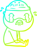 cold gradient line drawing of a cartoon bearded man crying png