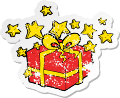 retro noodlijdende sticker van een cartoon kerstcadeau png