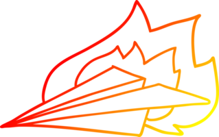 warm gradient line drawing of a cartoon burning paper airplane png