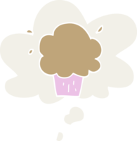 cartoon cupcake with thought bubble in retro style png